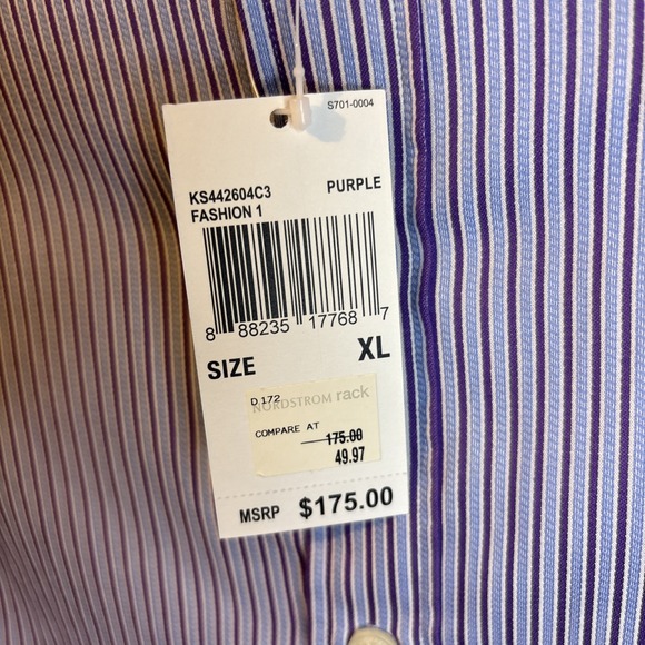 Michael Kors Mens Purple Striped Long Sleeve Button Up Dress Shirt XL Cotton NEW - Picture 4 of 8